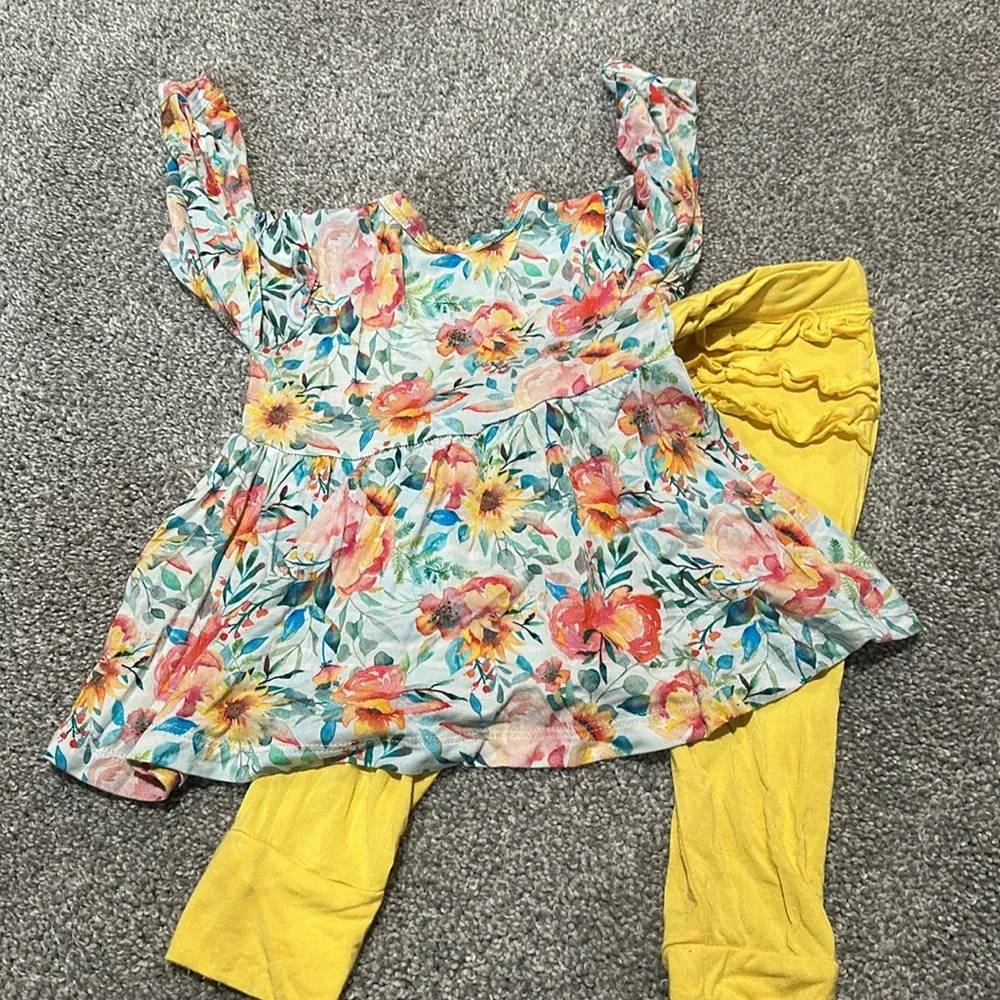 Birdie Bean Bamboo Olivia Peplum‎ and Ruffle legging set 12-18 months floral